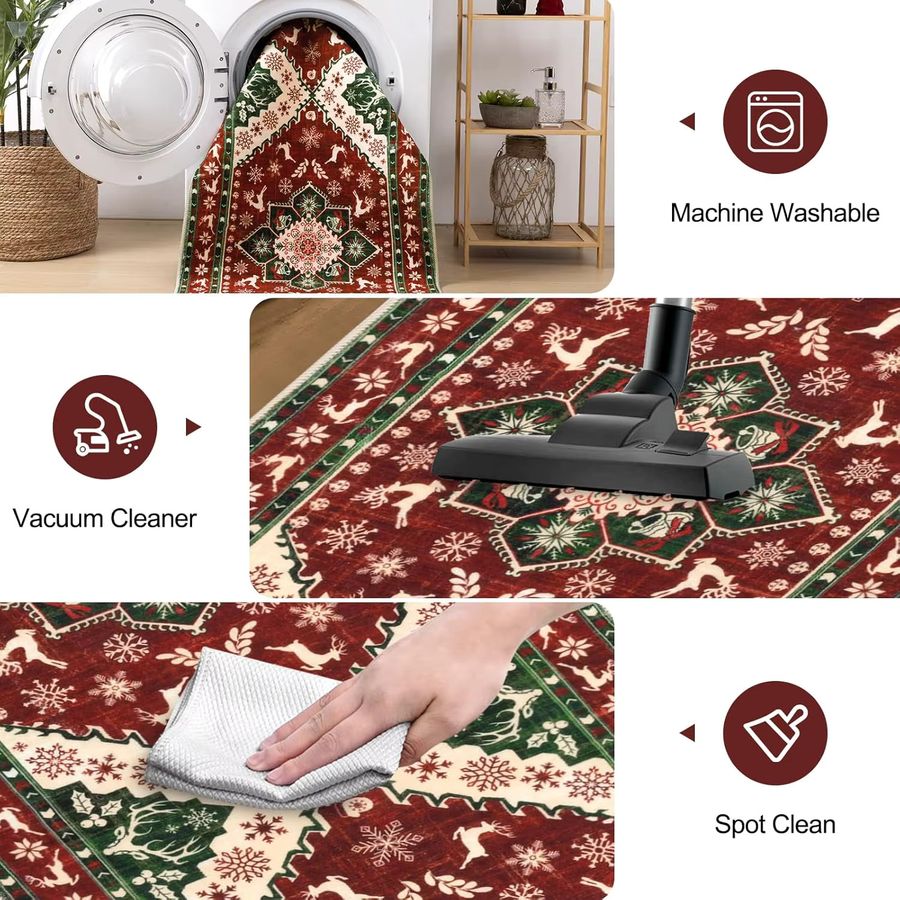 VIKAMA Weihnachts-Laufteppich für Flur, Schlafzimmer und Küche – Rutschfester Teppich mit Niedrigfaser-Feiertagsdesign - Bild 4