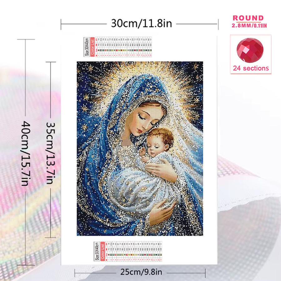 EverShine Diamantmalerei Porträt Frau Religion DIY Mosaik Set, Rund, Durchmesser: 30 cm - Bild 2