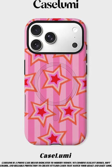 CaseLumi Matte Bumper MagSafe Hülle für iPhone 17 16 15 14 13 Pro Max mit rosa Streifen und Sternen Design in Pink - Bild 1