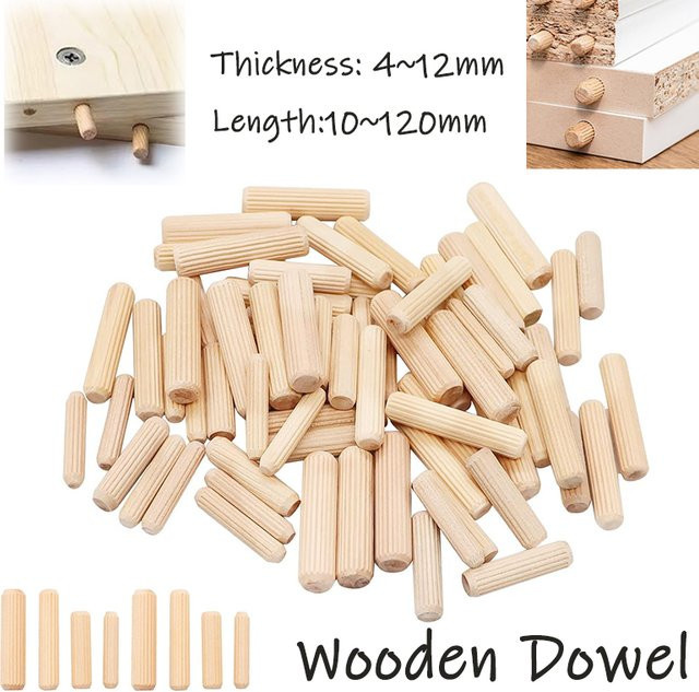 50 Stück Runde Holzdübel aus Holz für Schränke und Schubladen, Geriffelte Holzstifte als Möbelbeschläge für deine DIY-Projekte - Bild 1