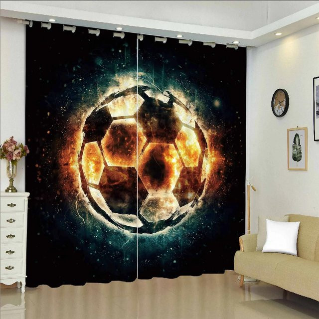 Yiran Furniture 3D-Vorhang mit Fußball-Motiv für Jungen und Teenager, 2 Paneele, halbtransparent, Mehrfarbig, B: 50 cm, H: 130 cm - Bild 1