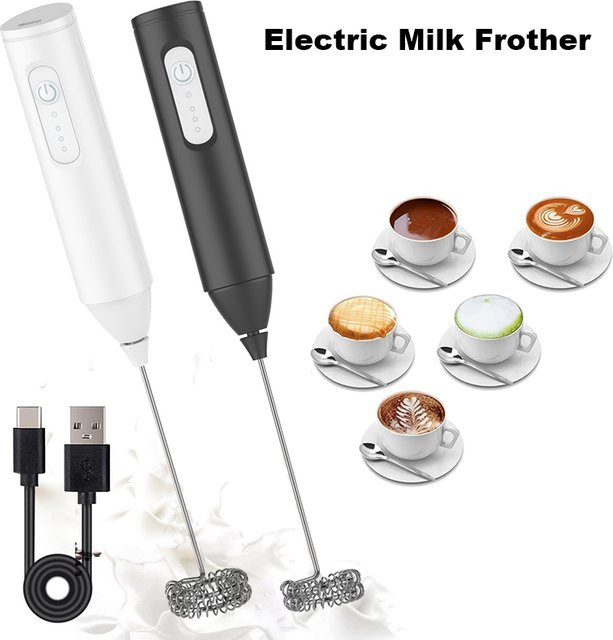 HAOYUNMA Kabelloser elektrischer Milchaufschäumer in Schwarz, USB-Mini-Mixer mit 3 Geschwindigkeiten, tragbarer Schaumbereiter für Kaffee und Cappuccino - Bild 1