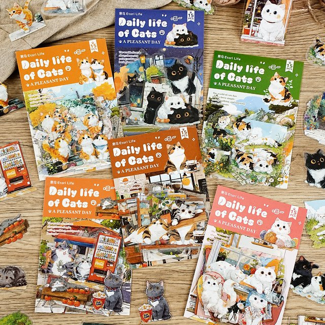 mr.paper Kawaii Cartoon Katze Aufkleber Set, 15 Beutel, Multicolour, PET Aufkleber für DIY Handwerk und Scrapbooking - Bild 1