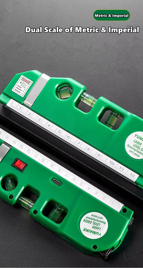 Multifunktionale Infrarot-Laser-Wasserwaage mit integriertem Maßband in Grün - Bild 2