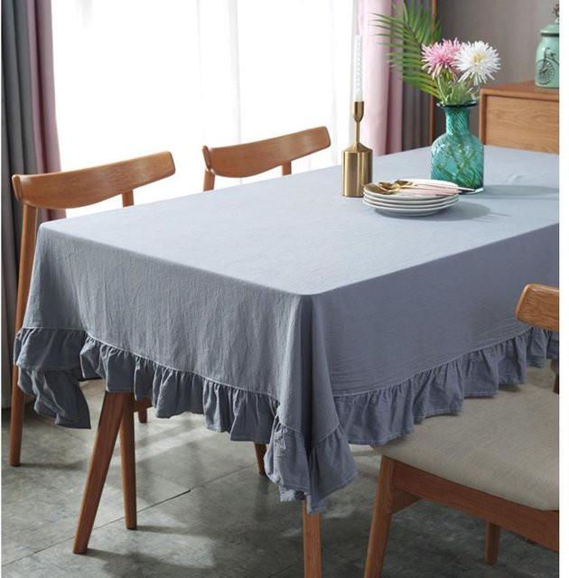 Waschbare Baumwoll-Tischdecke von Yiran Furniture in Grau mit Volantnaht, B/T: 60 x 60 cm - Bild 1