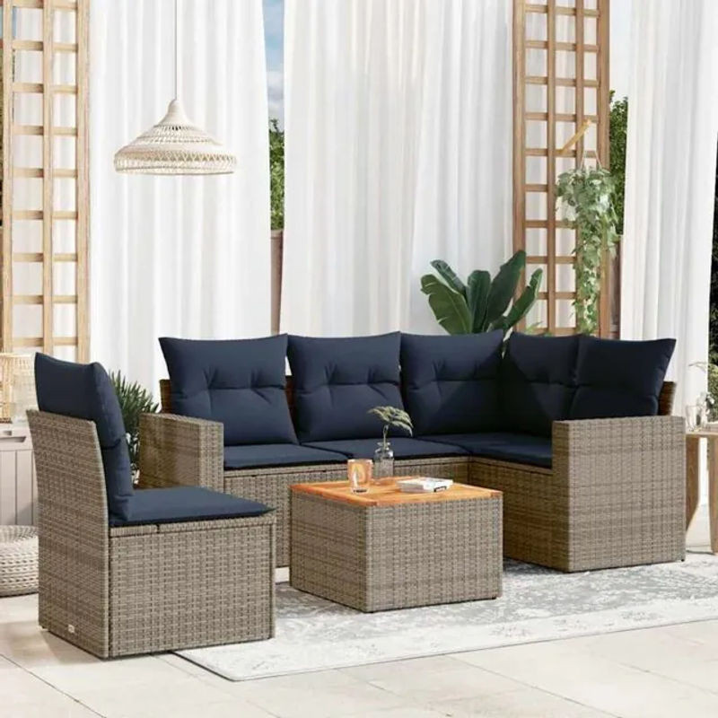 6-teilige moderne Garten-Sofagarnitur aus Poly-Rattan mit Kissen in Grau von vidaxl - Bild 1