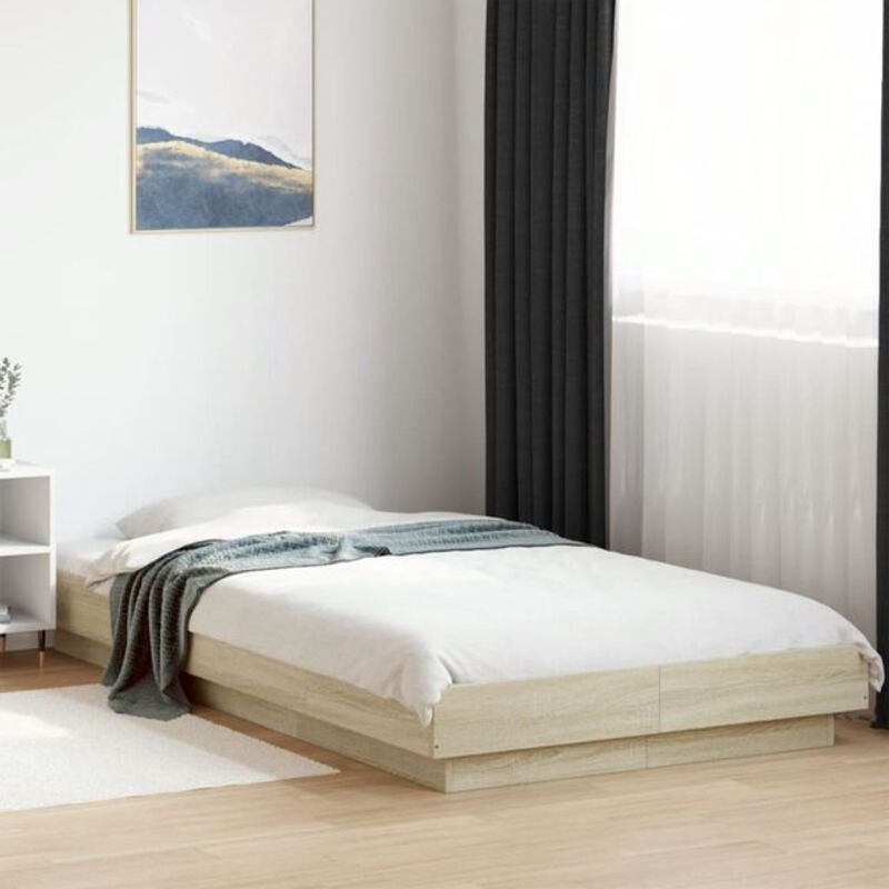 Vidaxl Bettgestell mit LED in Sonoma-Eiche Natur, modernes Holzgestell für Erwachsene, B: 100 cm, L: 200 cm - Bild 1