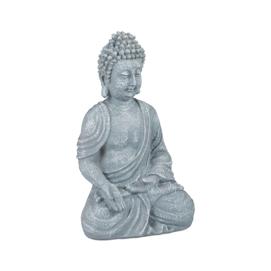 Relaxdays Buddha Figur aus Polyresin in Hellgrau, sitzend, feuchtigkeitsresistent, Höhe: 18 cm, Breite: 10 cm, Tiefe: 8 cm - Bild 2