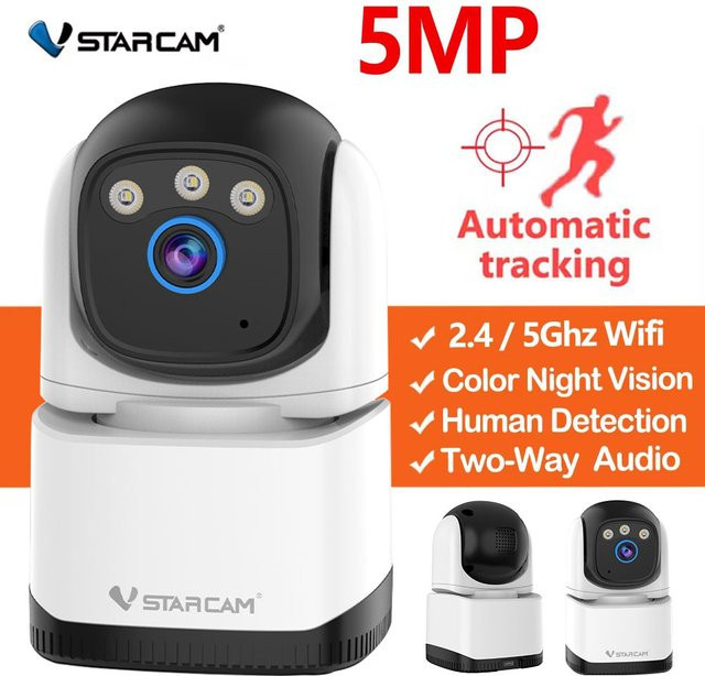 Vstarcam 5MP PTZ IP Kamera mit Dual-band WiFi 5/2,4 GHz, Indoor Überwachungskamera mit Nachtsicht und 5X Zoom in Weiß - Bild 1