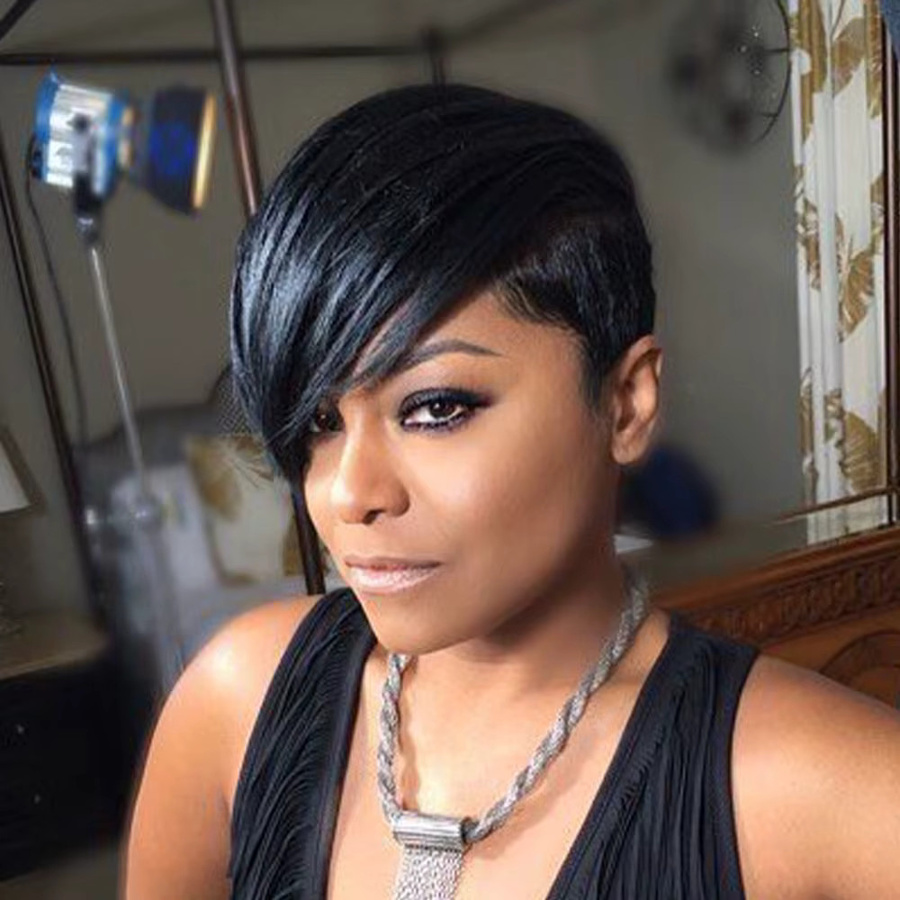 OYM HAIR Pixie-Schnitt-Perücke aus Echthaar, geschichtet, mit langem Pony - Bild 2