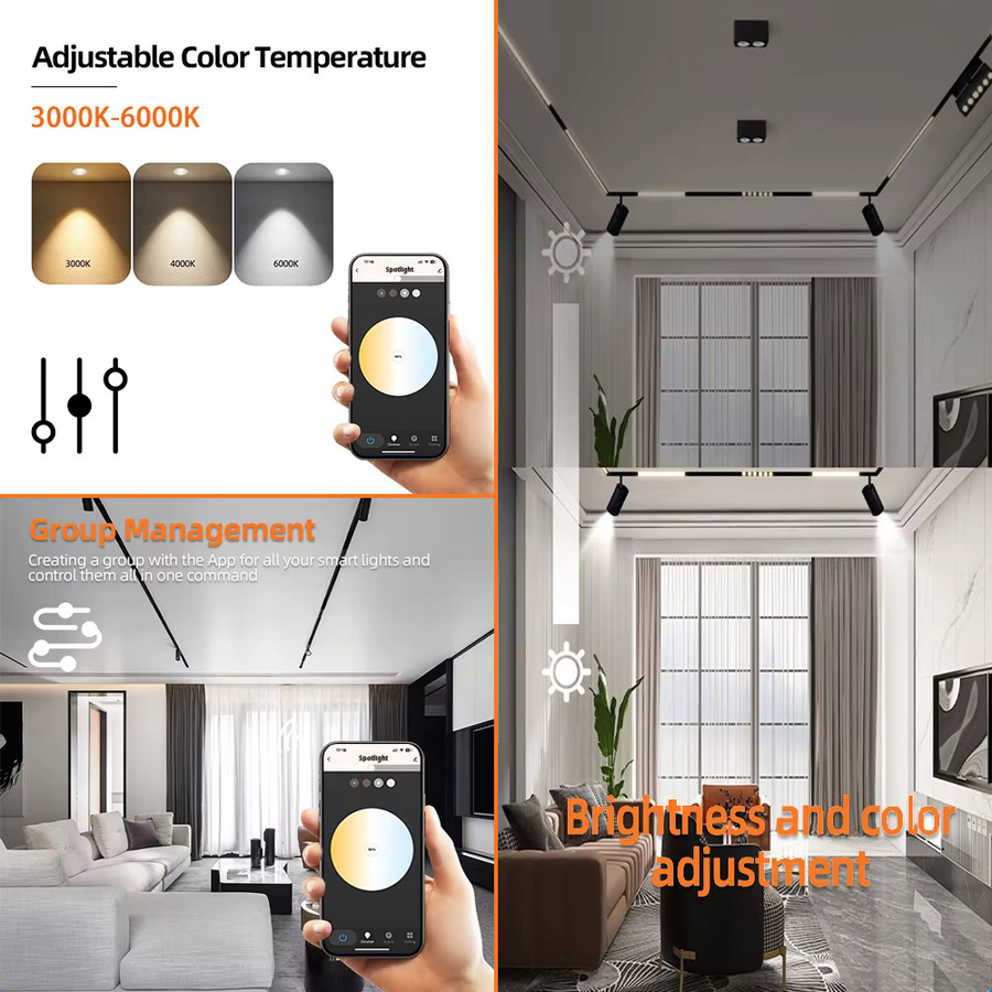 YANKE Intelligentes Magnet-Tracklight-System, Tuya Zigbee Dimmbares LED-Spotlight in Schwarz, Verstellbare Magnetische Schienenlampe für dein Wohnzimmer - Bild 2