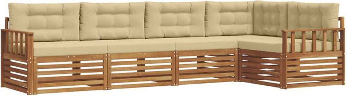 Modernes Outdoor-Sofagarnitur Set aus Akazie mit 5 Teilen in Natur und Beige von vidaXL - Bild 1