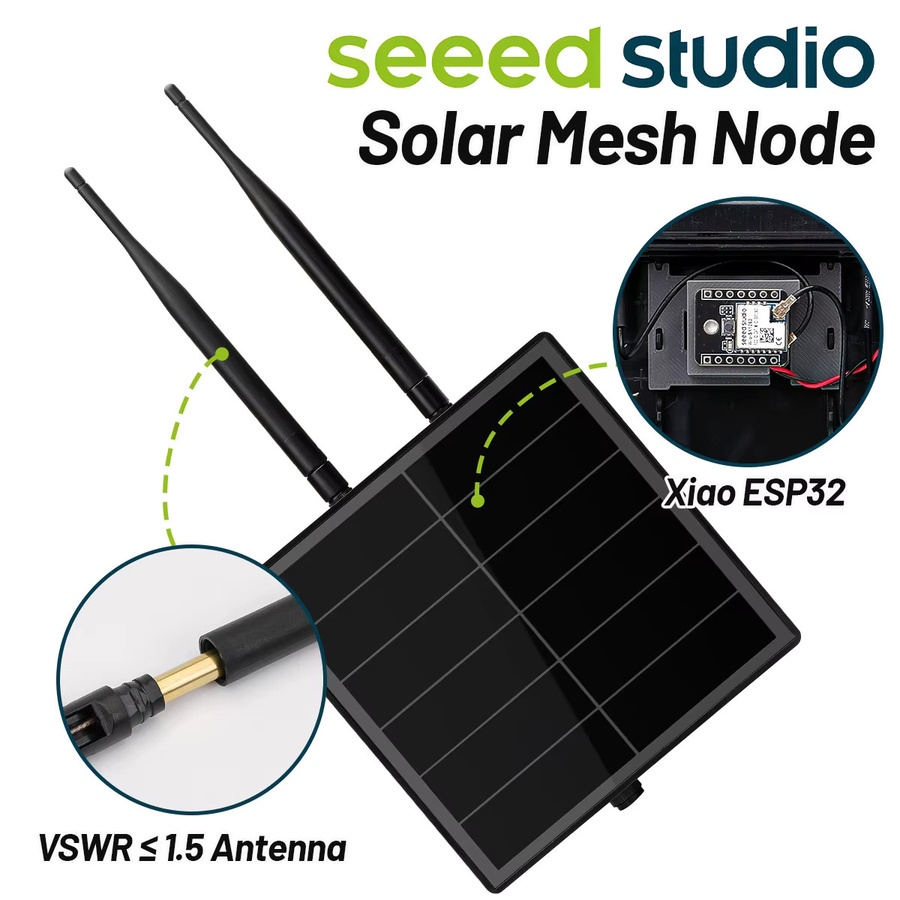 Seeedstudio D5L-S2 Mesh Solar Repeater Node mit integriertem Xiao ESP32 S3 WiFi BLE und SX1262 LoRa Board, kompatibel mit Meshcore Meshtastic, Schwarz - Bild 2