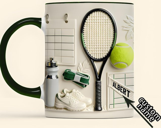 Personalisierte Keramiktasse von Light Magic in Weiß mit Tennismotiv und individuellem Namen – Sportgeschenk für Tennisliebhaber - Bild 1