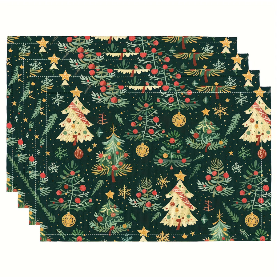 VIKAMA 4-teiliges Set weihnachtliche Tischsets, tiefgrün, wasserdicht und wärmeisolierend, rechteckig, B: 45,0 cm x T: 30,0 cm - Bild 2