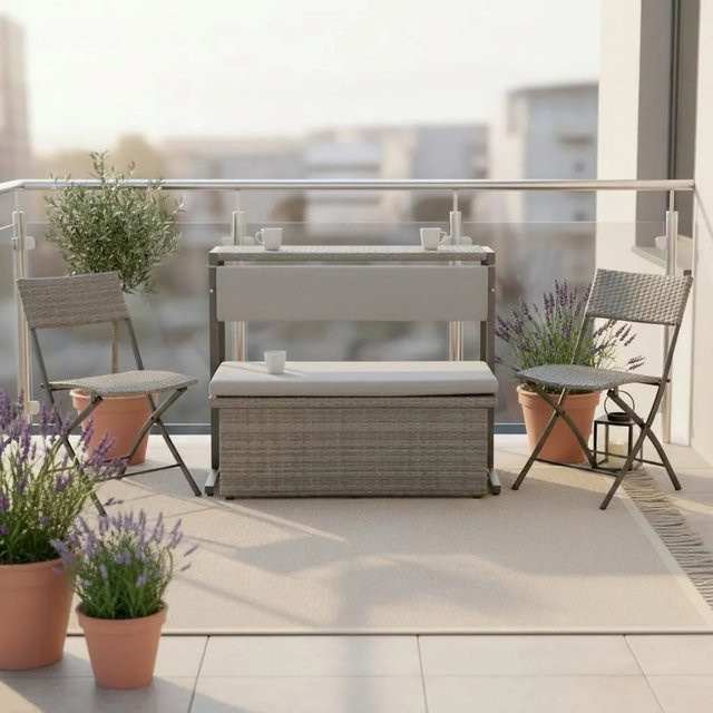 Bessagi Garden Loungeset Mario Modular in Graubraun mit Polyrattan, Metallgestell und Outdoor-Couchtisch - Bild 1
