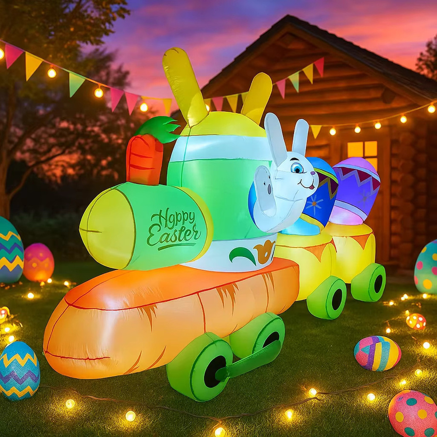 Aufblasbare Ostern-Dekoration Kaninchen-Karotten-Zug mit integrierten LED-Leuchten, mehrfarbig, Höhe: 2,8 m - Bild 2