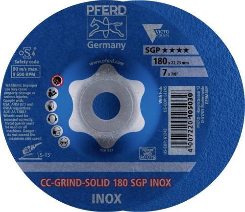 PFERD CC-GRIND SOLID Schleifscheibe SGP INOX für Edelstahl, Farbe: Blau, Durchmesser: 180 mm, Breite: 22,23 mm - Bild 1