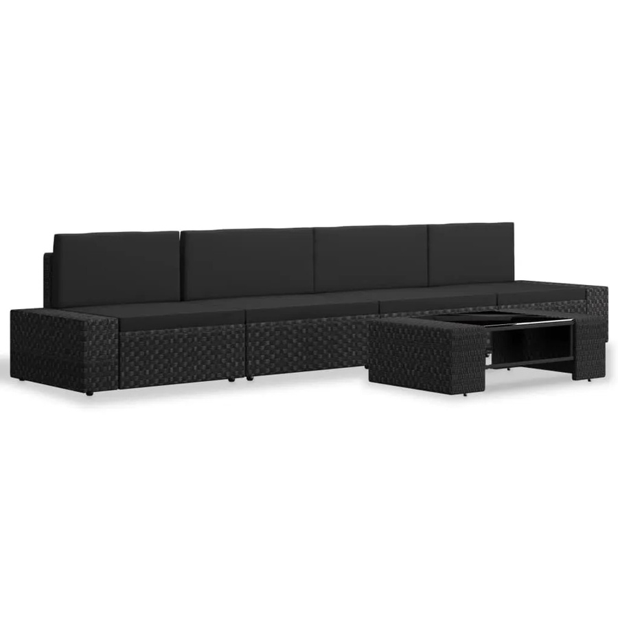 vidaXL 5-tlg Garten-Lounge-Set aus Poly-Rattan in Schwarz mit Glastisch - Bild 2