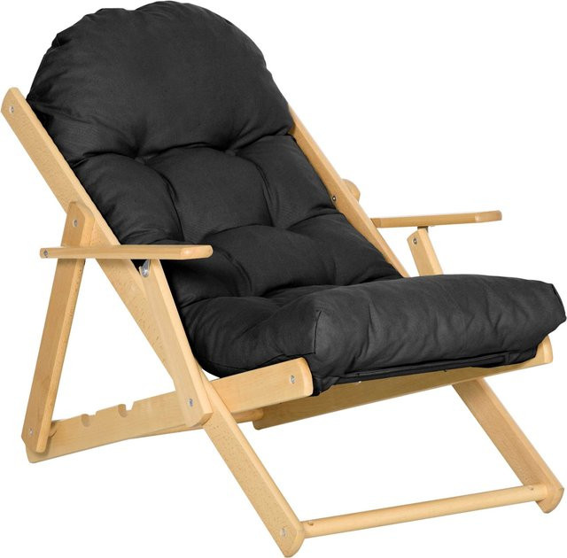 HOMCOM Klappbarer Relaxsessel aus Holz und Stoff in Schwarz mit gestepptem Kissen, B/T/H: 71 x 89 x 96 cm - Bild 1