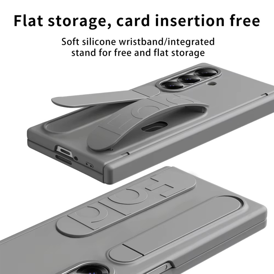 Stoßfeste Silikon-Handyhülle mit Klappständer, Kartenfach und Geldbörse für Samsung Galaxy Z Fold 8 7 6 5 4 5G in Grau - Bild 2
