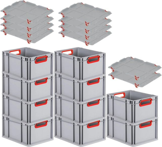 PROREGAL Spar Set 10x Eurobox Nextgen Color mit Auflagedeckel und Schiebeschnappverschlüssen in Rot, H x B x T: 22 x 30 x 40 cm - Bild 1