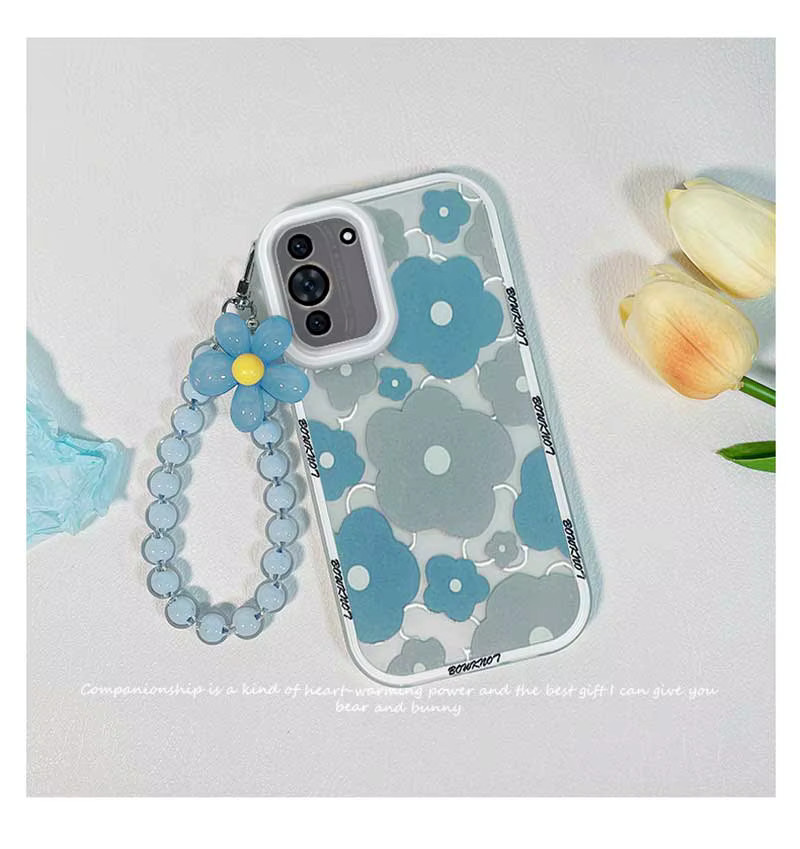 OnePlus 3D-Anhänger TPU-Schutzhülle mit blau-rosa Blumen und süßem Bär für verschiedene Modelle wie OnePlus 9, 10 Pro, 11 und Nord 2 5G - Bild 2