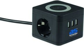 as-Schwabe Steckdosenwürfel mit 2-fach Steckdose und USB-A Ladefunktion in Schwarz - Bild 1