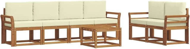 vidaXL Outdoor-Sofagarnitur aus Massivholz Akazie mit Polstern, 7-teiliges Gartenmöbel-Set in Braun und Beige - Bild 1