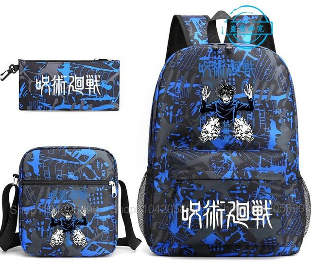 Bandai Jujutsu Kaisen Rucksack-Set für Jungen und Mädchen in Blau mit Umhängetasche und Federmäppchen - Bild 1
