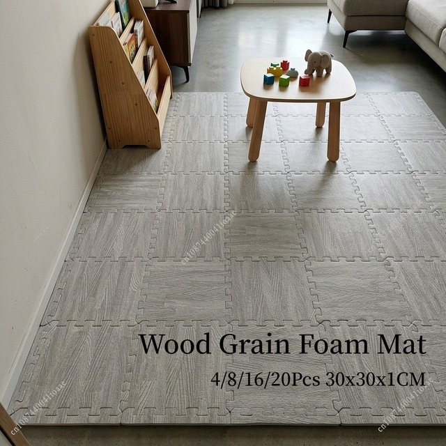 DHDH Holzmaserung Schaumstoff-Dekomatten in Weiß und Grau, Puzzle-Teppich für Wohnzimmer und Schlafzimmer, B/T/H: 30 x 30 x 1 cm - Bild 1
