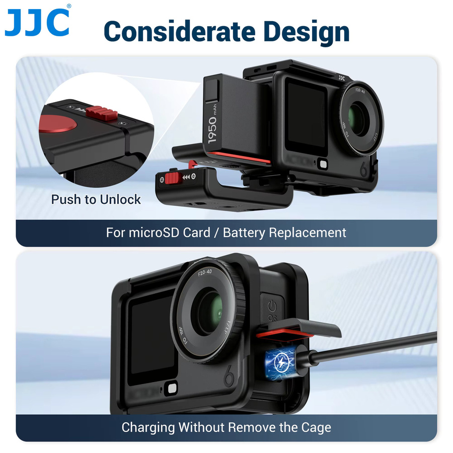 JJC Metallkäfig für DJI Osmo Action 6 in Schwarz aus Aluminiumlegierung mit Kaltschuh-Objektivdeckel - Bild 5