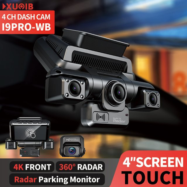 XUOIB i9pro-WB 4 Kanal 360° Dashcam in 4K mit 4 Zoll Touchscreen, GPS, WiFi und 8 IR-Nachtsicht, Schwarz - Bild 1