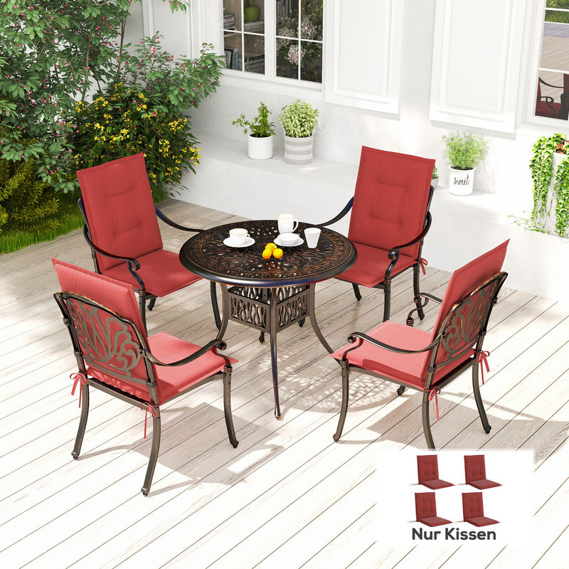 Outsunny 4er Set Sitzkissen Weinrot mit Bändern, UV-beständige und wasserabweisende Sitzauflage für Gartenmöbel und Essstühle, B/B/H: 108 x 50 x 5 cm - Bild 2