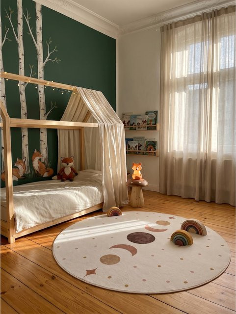 Waschbarer Kinderteppich Mondphasen von Kadima Design in Creme, Beige, Gold und Orange, B/B/B: 120 x 120 cm - Bild 1