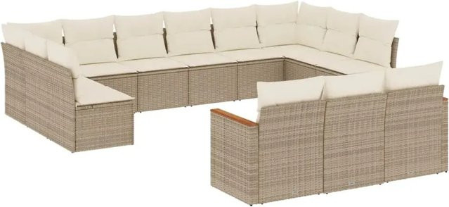 vidaXL 13-tlg. Garten-Sofagarnitur aus Poly-Rattan in Beige mit Kissen und Stauraum - Bild 1
