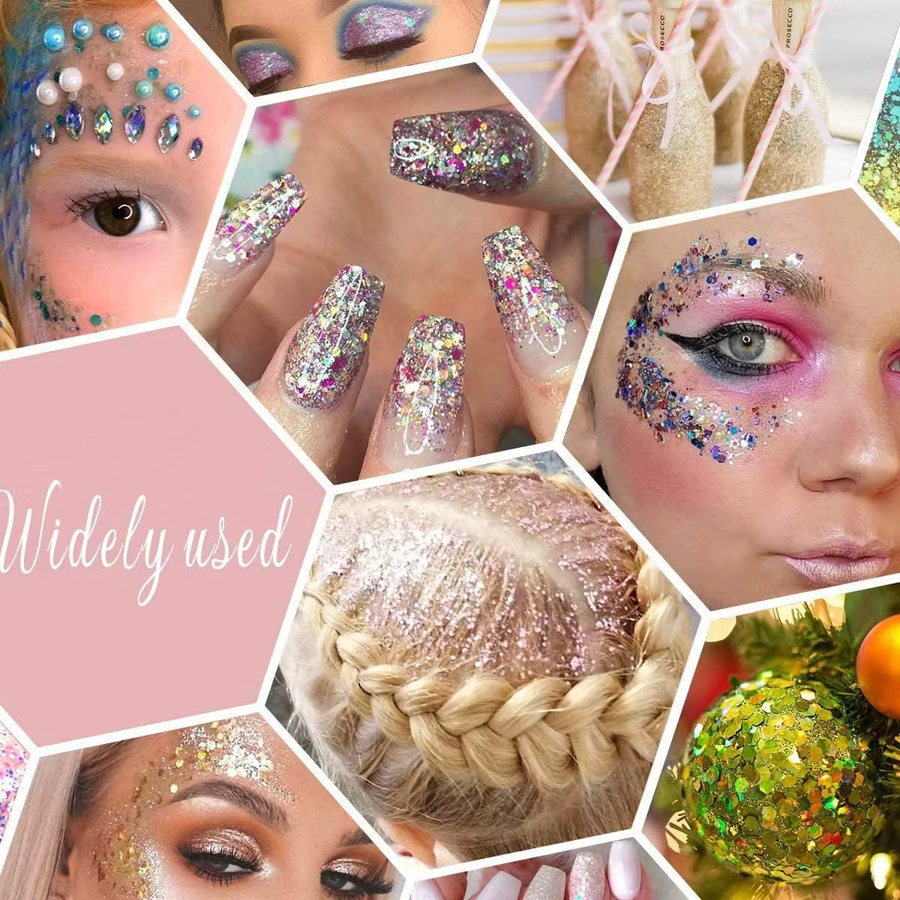 Holografisches Laserflocken-Nagelglitzerpulver in Gold und Multicolour für Schmuckherstellung und DIY-Harz, 50 g - Bild 2