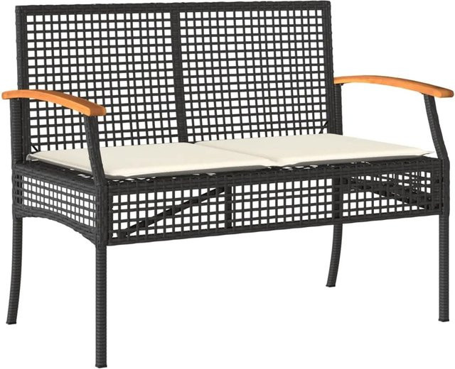 vidaXL Gartenbank aus Polyrattan und Akazienholz mit Kissen in Schwarz - Bild 1