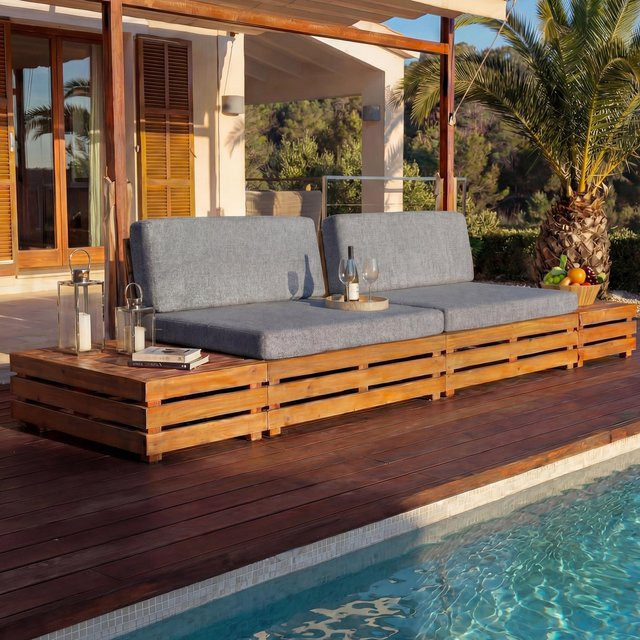 MCW Garten-Garnitur L28 Lounge-Set aus Akazienholz mit dunkelgrauen Polstern - Bild 1