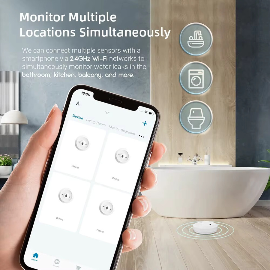 Tuya ZigBee Wasserleck-Sensor weiß drahtloser Überschwemmungsdetektor für Smart Life APP kompatibel mit Zigbee Gateway - Bild 6