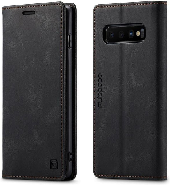 Samsung Galaxy S10 Plus Lederhülle als Brieftasche mit Magnetverschluss und Kartenfach in Schwarz - Bild 1