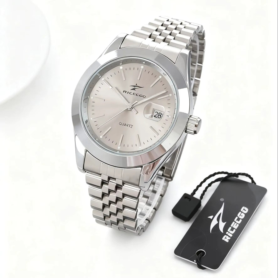 RICECGO Armbanduhr Quarz, Edelstahl, Silber, Herren, Datum - Bild 4
