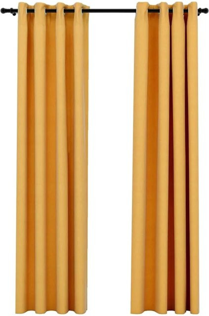 vidaXL Verdunkelungsvorhänge in Leinenoptik mit Ösen, 2er-Set, Gelb, B: 140 cm, H: 245 cm - Bild 1