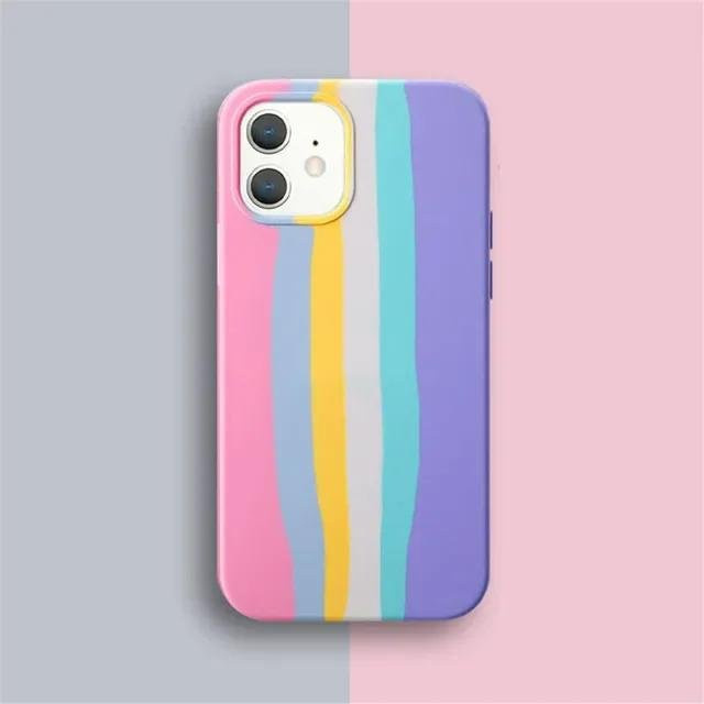 YTO Regenbogen Flüssigsilikonhülle für iPhone 15 14 13 12 11 Pro Max Plus XR XS 7 8 in Rosa und Mehrfarbig mit All-inclusive-Schutz - Bild 1