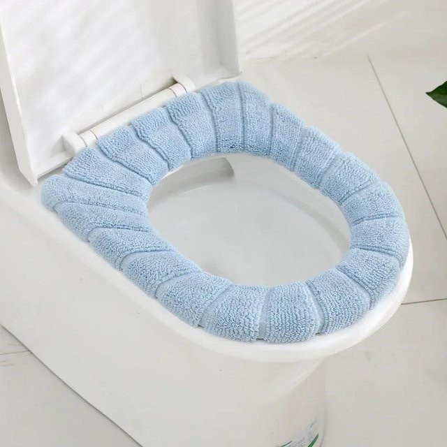 XYNN Toilettensitzbezug Winter Warmer in Blau, weiche und waschbare Toilettenauflage mit Griff aus Polyester - Bild 1