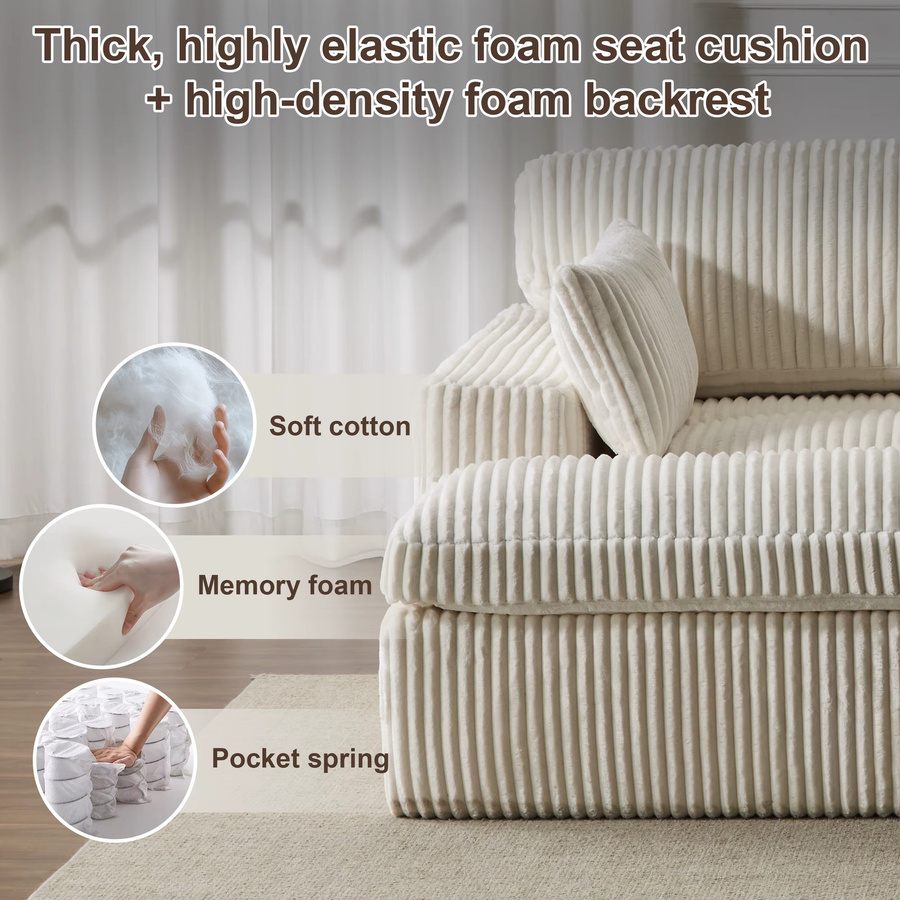 Vankel 2-in-1 Cord Schlafsofa in Weiß, modernes gepolstertes Schlafcouch für Wohnzimmer und Gästezimmer - Bild 3