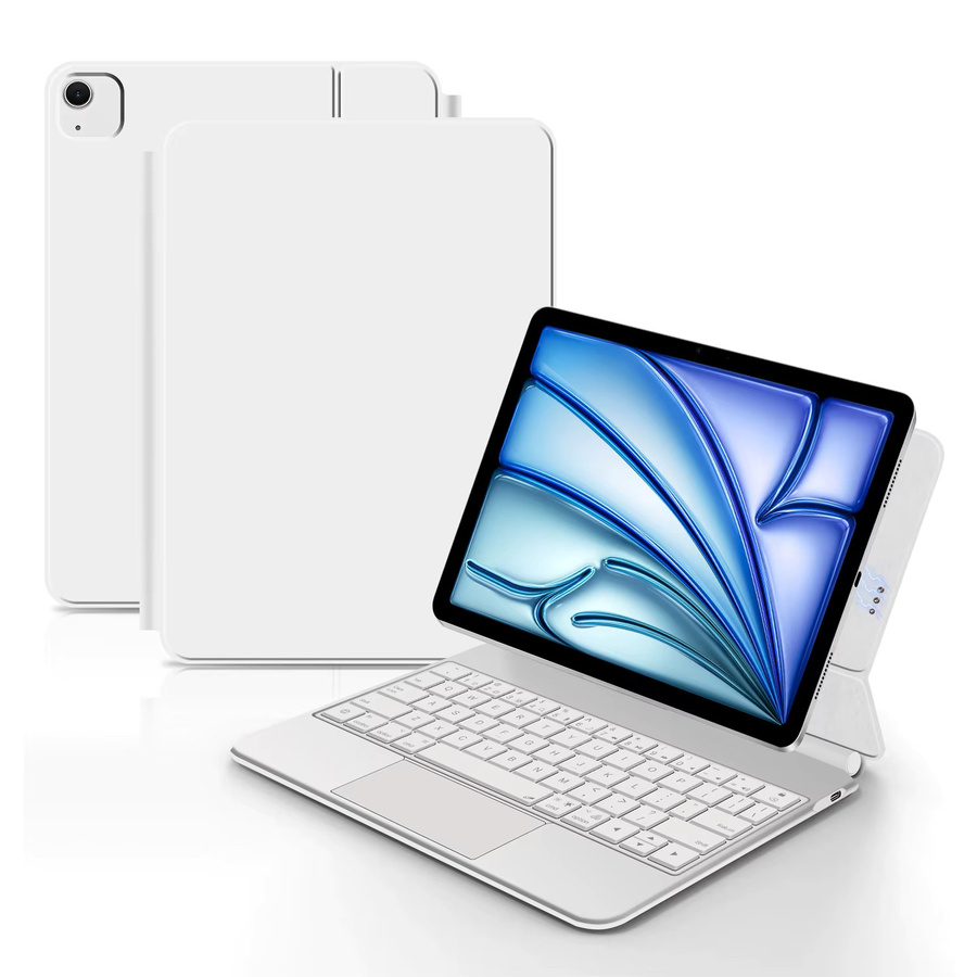 AJIUYU Magic Keyboard Case für iPad Pro 11 und 12.9 M4 sowie iPad Air 4, 5 und 6 mit Pogo Pin Direktverbindung und Hintergrundbeleuchtung in Weiß - Bild 5