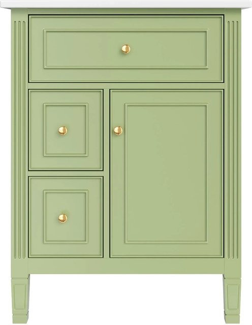 Merax Badezimmerschrank in Grün mit Schubladen und Soft-Close-Türen, B: 61 cm - Bild 1