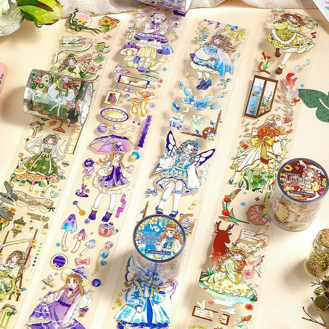 Selbstklebendes Cartoon-Lolita-Mädchen Motiv Klebeband in Multicolour, 1 Rolle, B: 5 cm, L: 200 cm - Bild 1