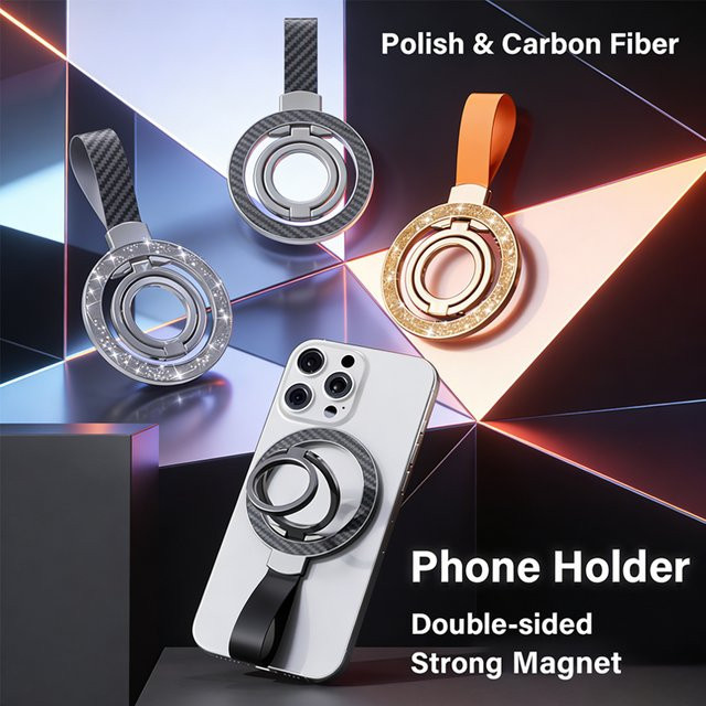 QGhappy Magnetische Handyhalterung mit Fingerring und Kohlefaser-Design für iPhone 17/16 und Samsung, Schwarz/Silber - Bild 1